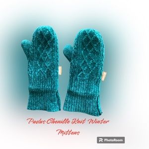 Pudus Chenille Knit Winter Mittens Adult One Size, Worn Once